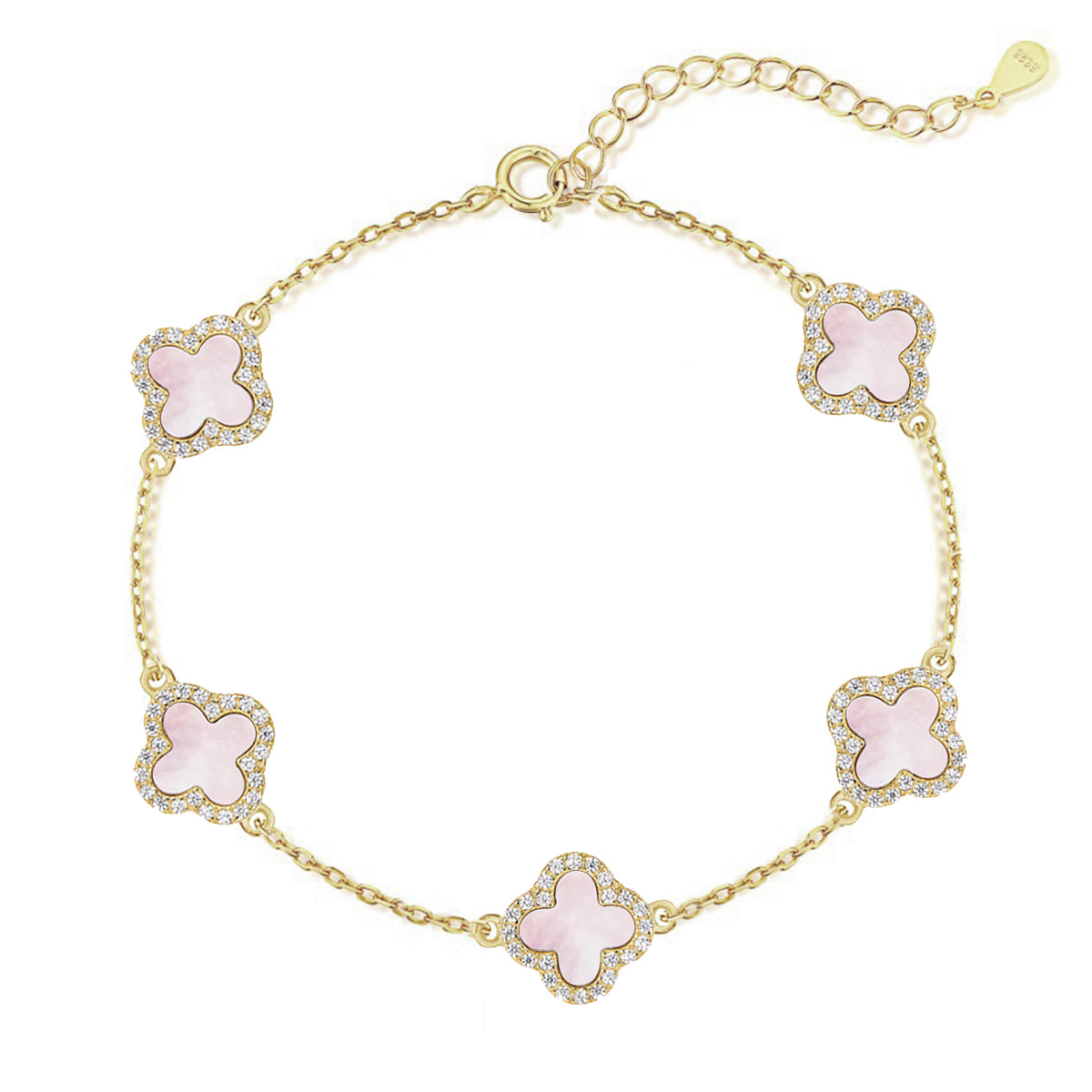 14k gold pink mother of pearl bracelet on a white background