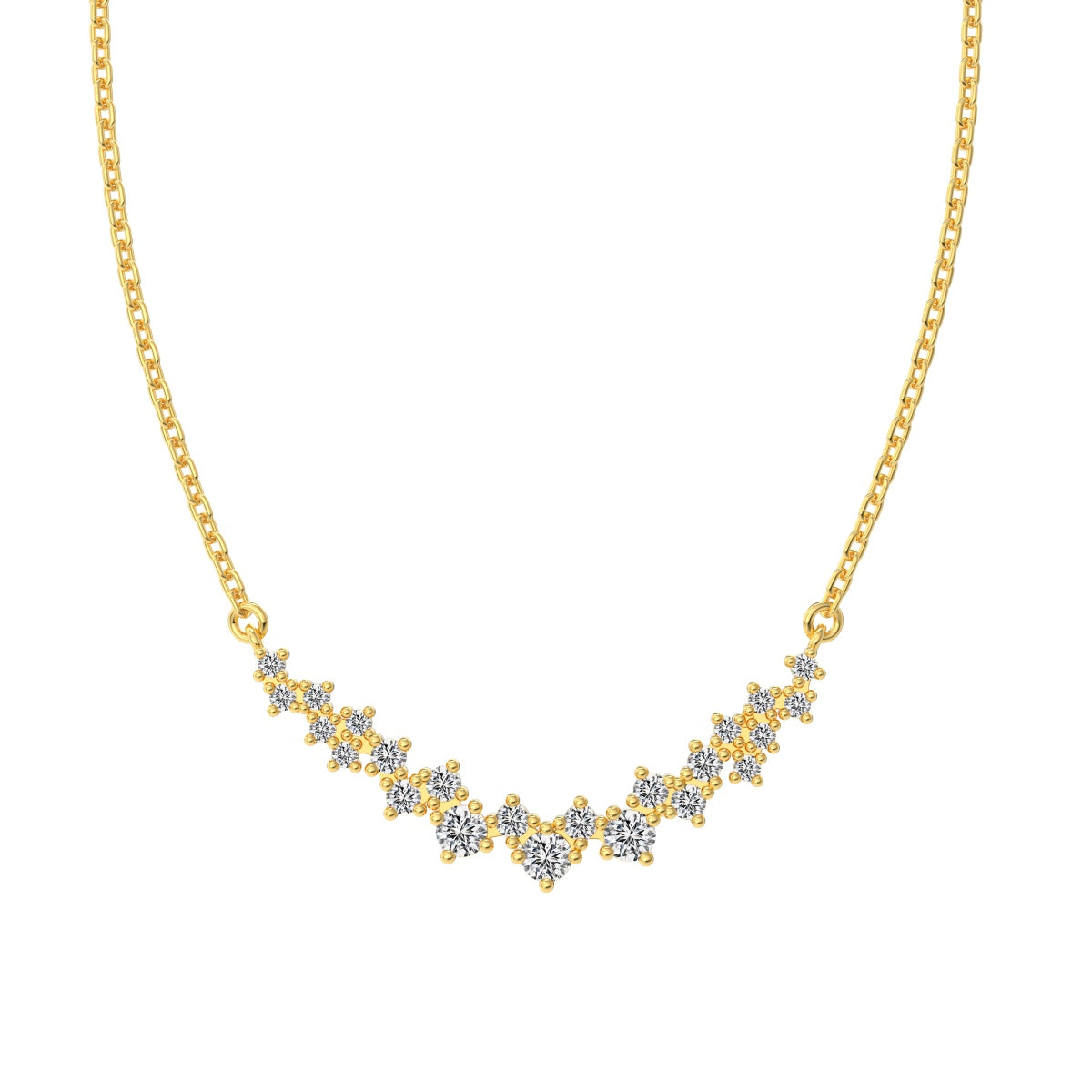 Gold necklace with diamond accents on a white background
