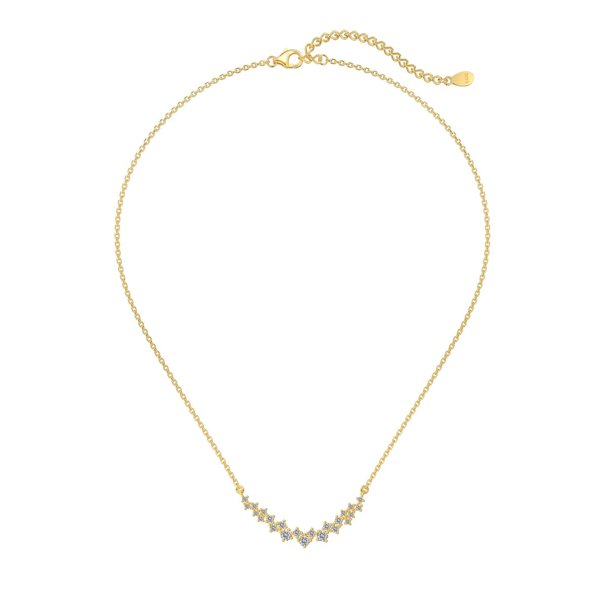Gold necklace with small diamonds on a white background