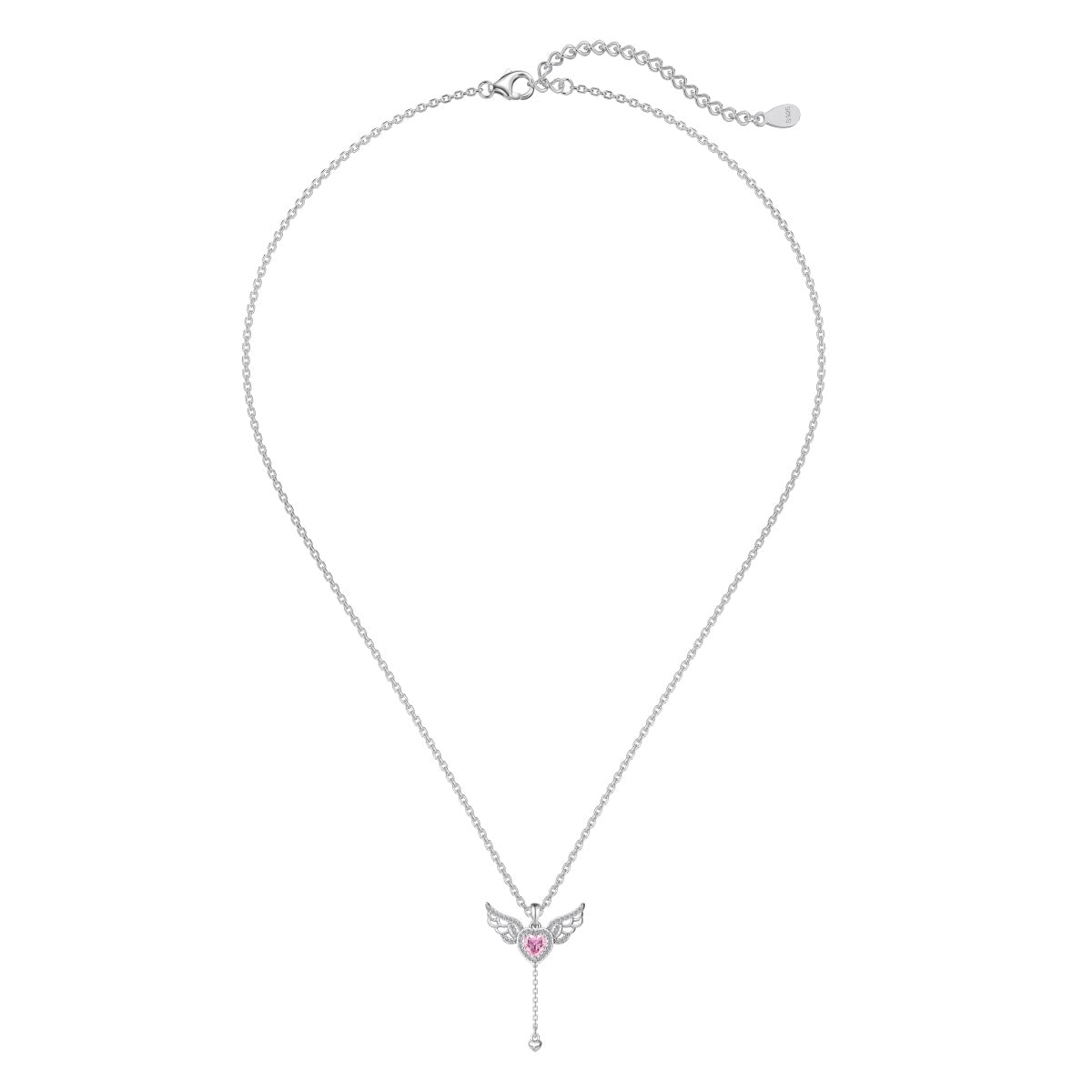 Necklace with a heart and wing pendant on a white background