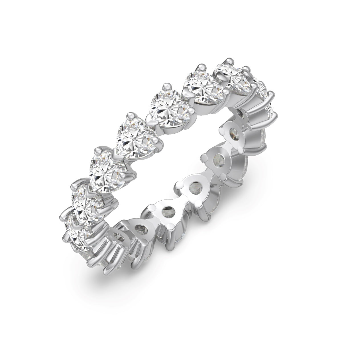 Silver ring with diamond stones on a white background