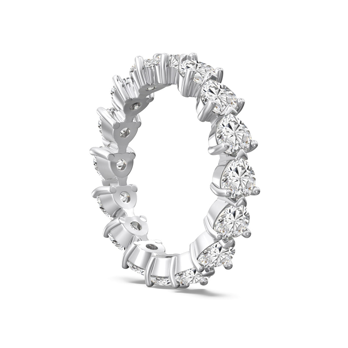 Diamond ring with a white gold band on a white background