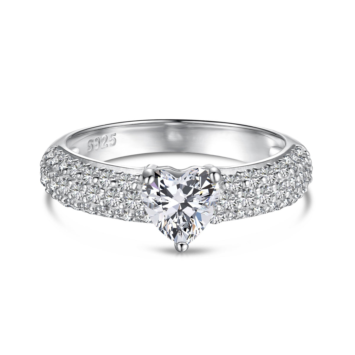 silver heart gemstone ring with pave chunky band