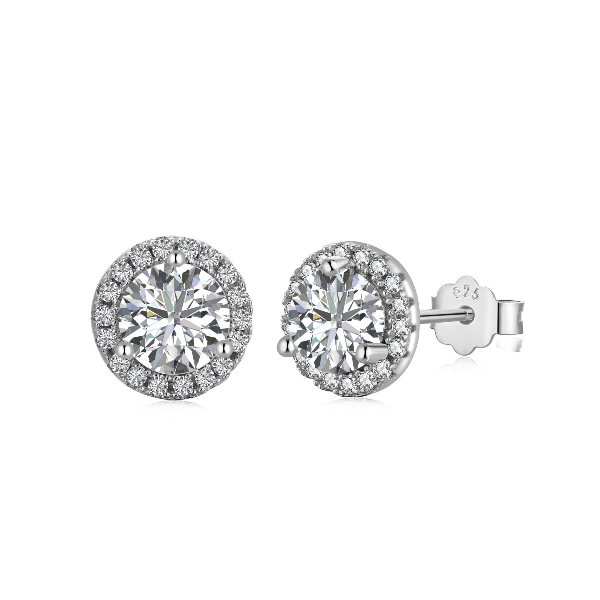 Round halo stud earrings in sterling silver with center zircon – Selene Orbit Studs by Nourrah Jewelry