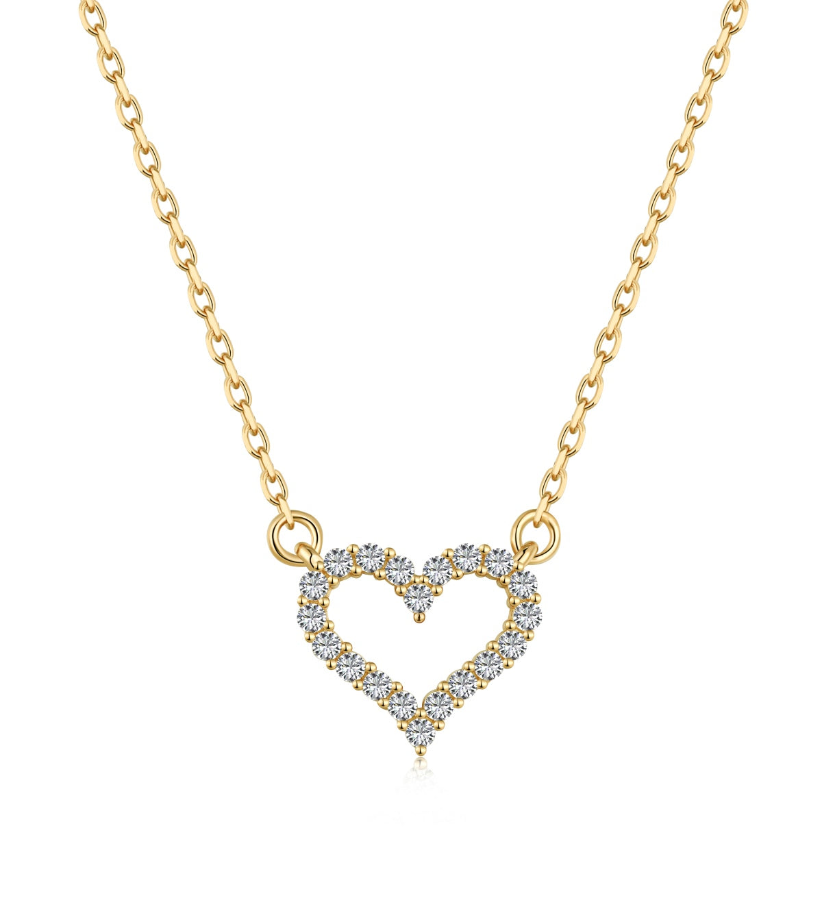 gold zircon heart pendant necklace on a white background