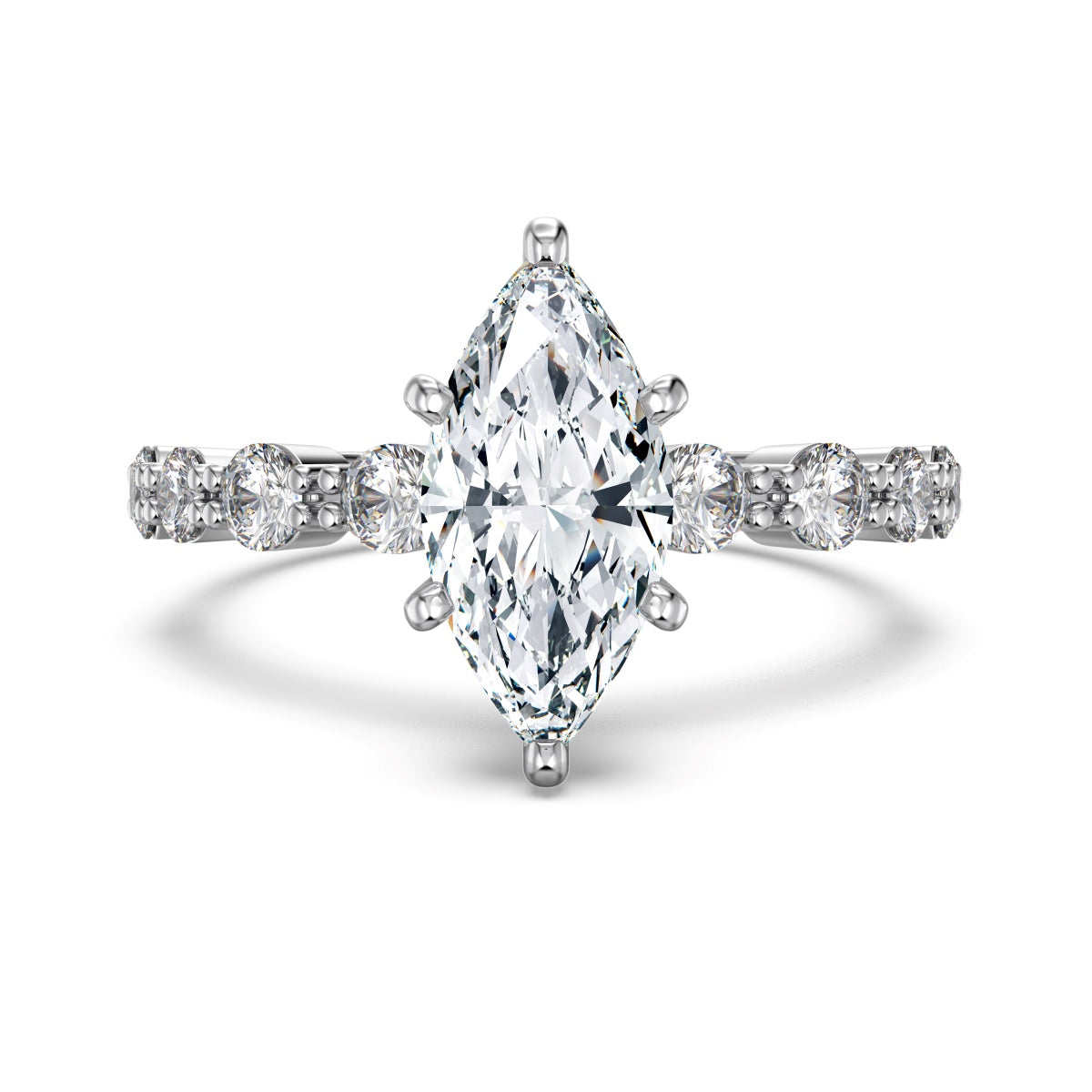 marquise Diamond ring with a pear-shaped center stone on a white background