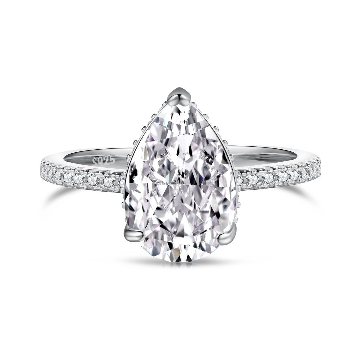 teardrop diamond ring on white background