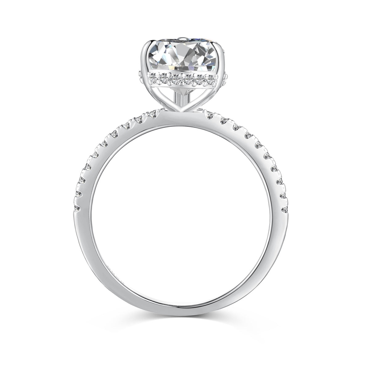 topview of teardrop diamond ring on white background