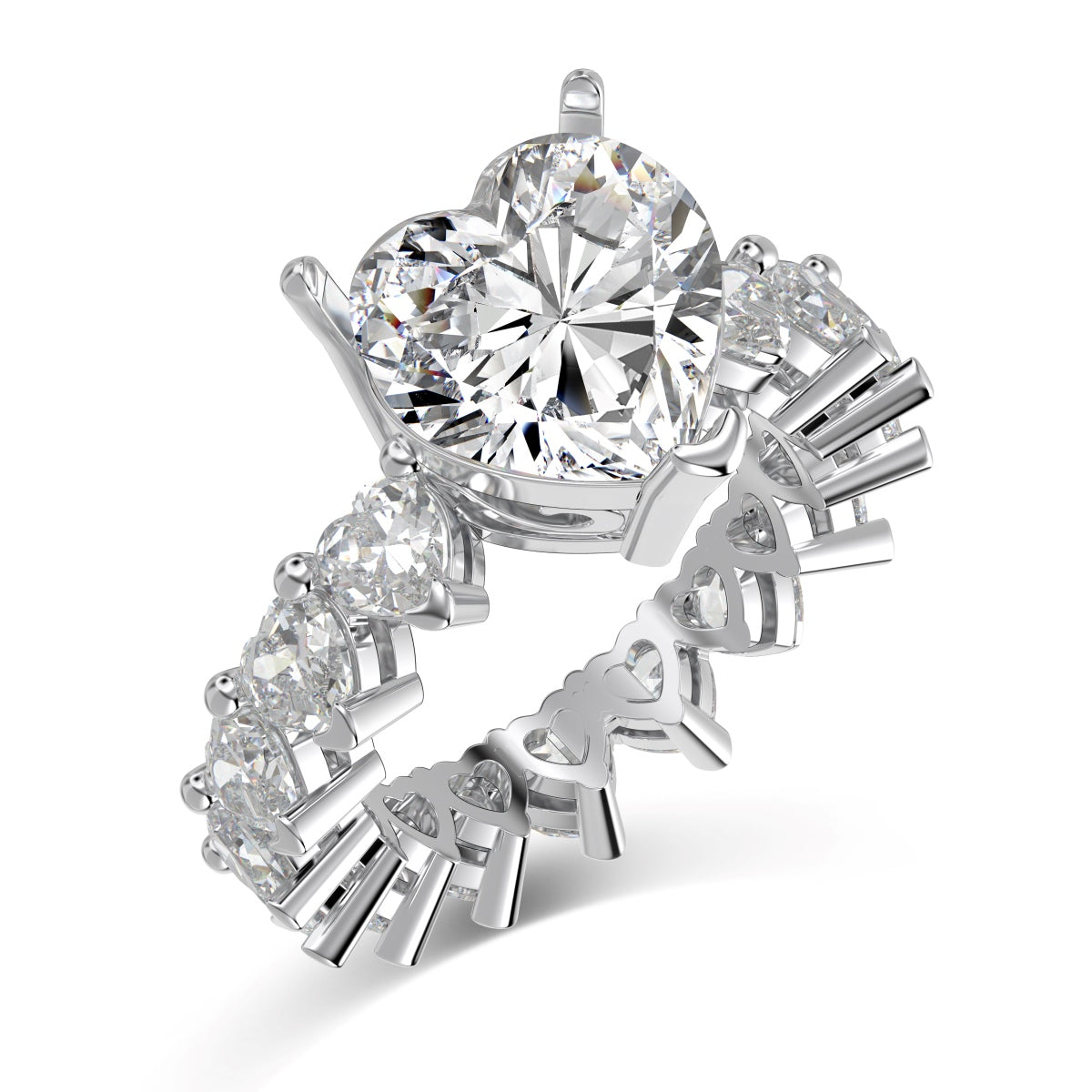 Diamond heart ring on a white background