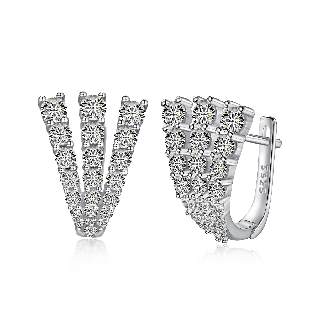 Pair of diamond hoop earrings on a white background