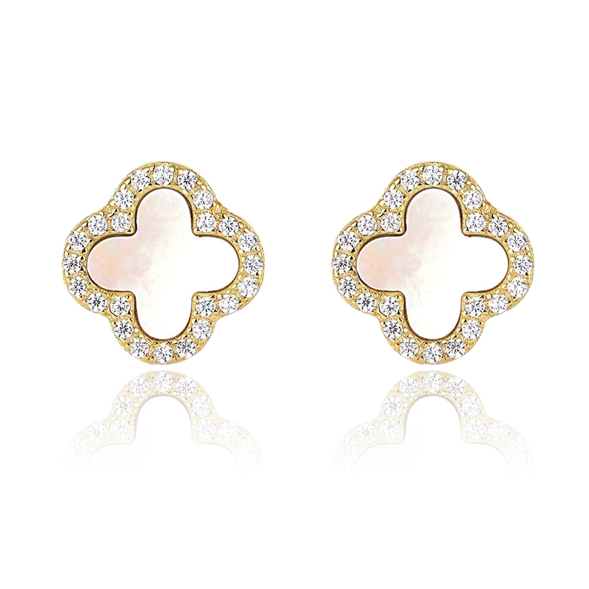 Moonveil–14k Gold Mother of Pearl Clover Zircon Earrings